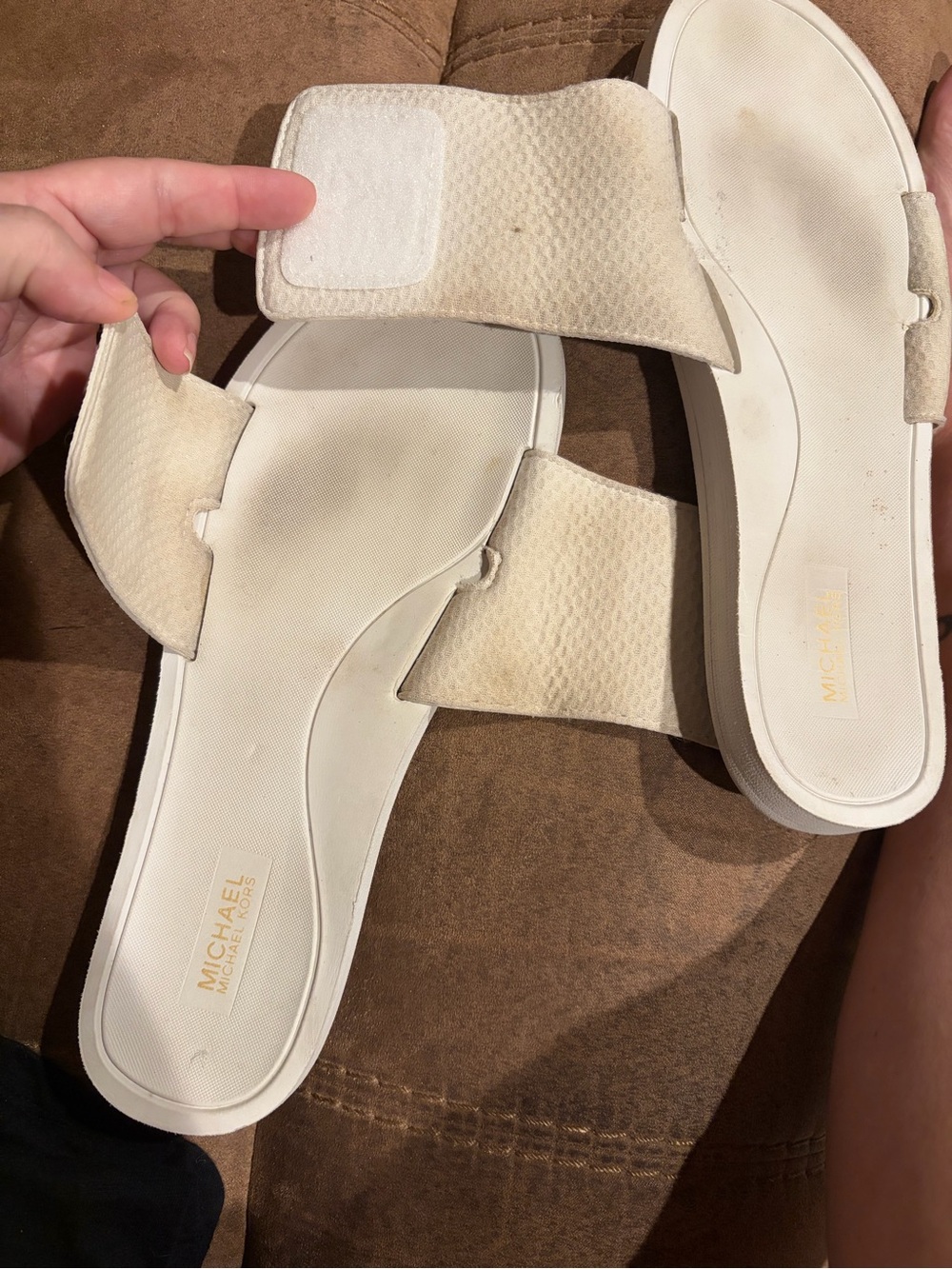 Michael Kors Ivory Logo Slide Sandals with Gold Floral Accent - Picture 7 of 7